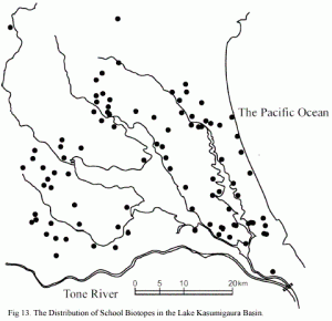 Fig.13 The Distributions of School Biotopes in the Lake Kasumigaura Basin